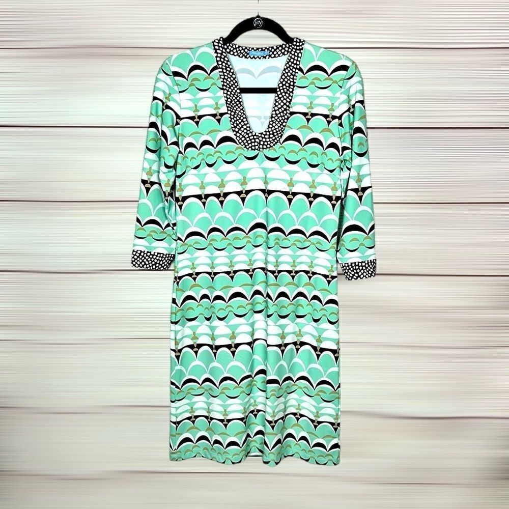 J. McLaughlin Giselle Sheath Dress Catalina Cloth B-neck Mint White Black Size S